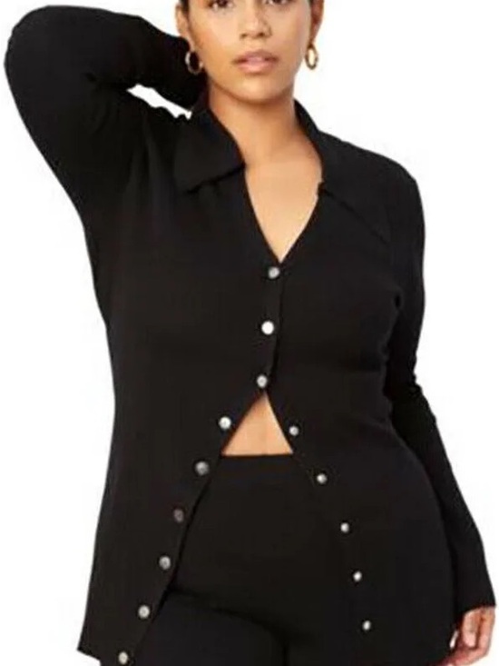 DANIELLE BERNSTEIN Sweaters - Danielle Bernstein Black Rubbed Button Cardigan Sweater Bell Sleeve XS